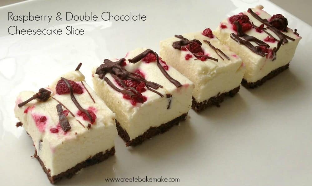 raspberry and double chocolate cheesecake slice