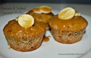 Banana and salted caramel muffins title