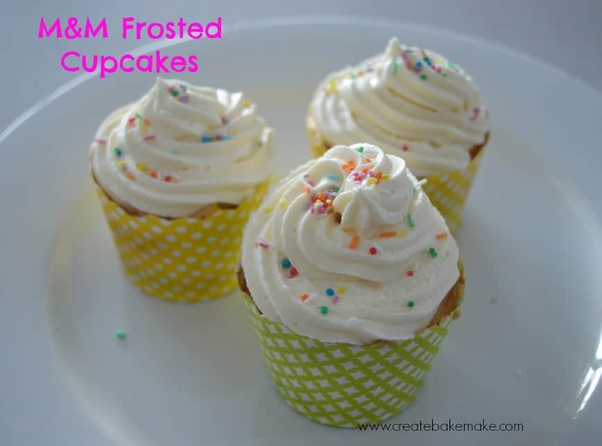 Frosted M&M Vanilla Cupcakes