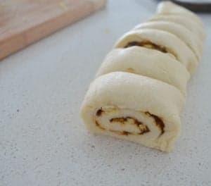 Vegemite and Cheese Scroll dough cut into portions