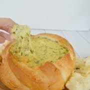 Dipping into spinach cob loaf