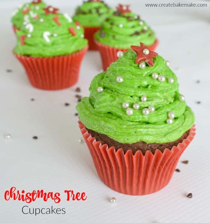 A simple and fun Christmas Tree Cupcake recipe that the kids will love