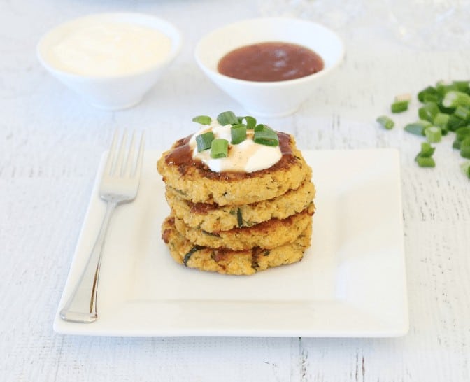 Cheesy Quinoa Sweet Potato and Zucchini Fritters