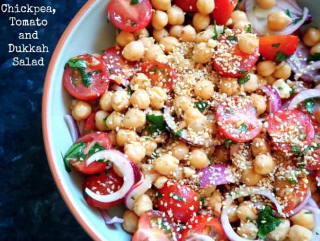 Chickpea tomato and dukkah salad