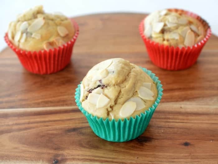 White Chocolate Cranberry and Almond Muffins
