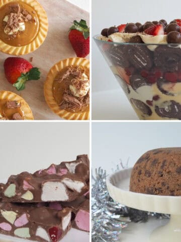 Collage of four easy Christmas dessert recipes.