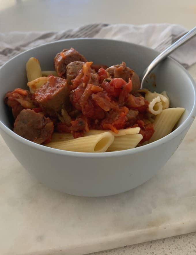 Quick Curried Sausage Pasta Recipe. An easy family dinner.