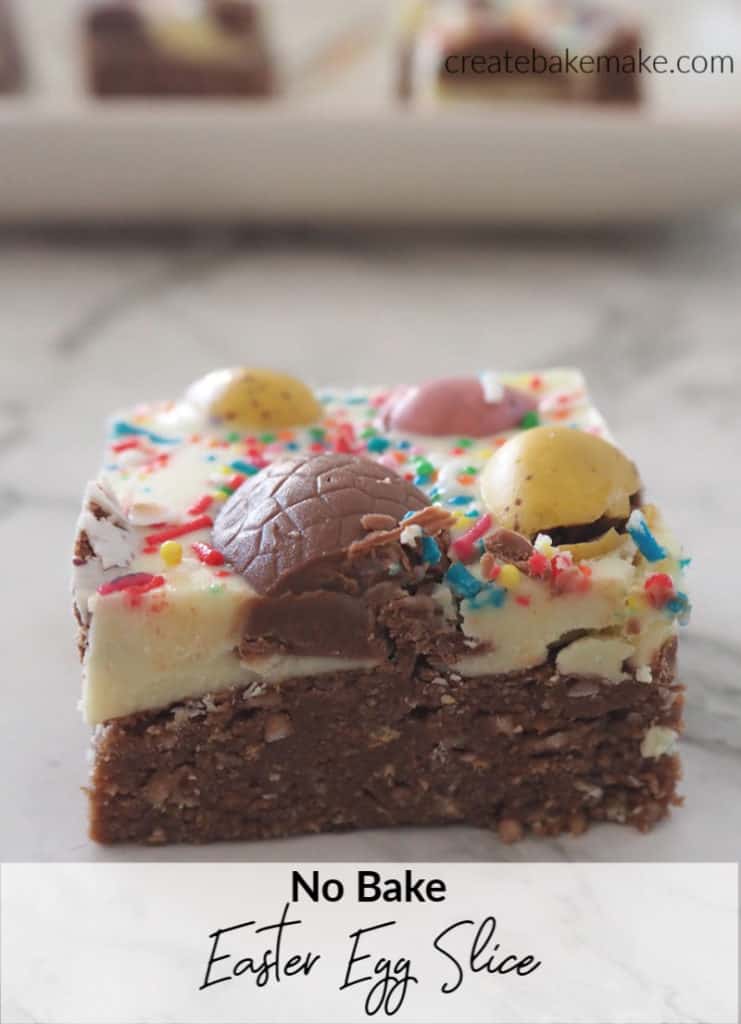 Piece No Bake Easter Egg Slice on marble top
