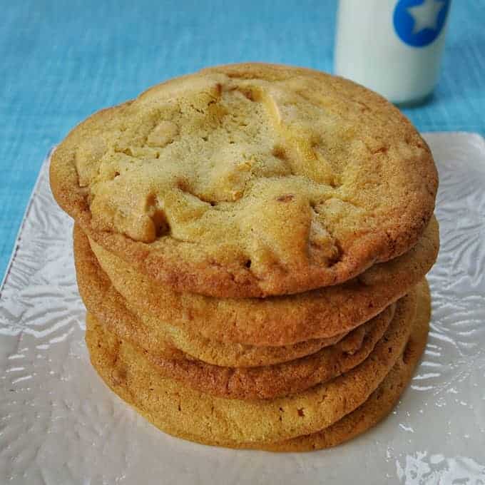 A plate of Caramilk Chunk Cookies.