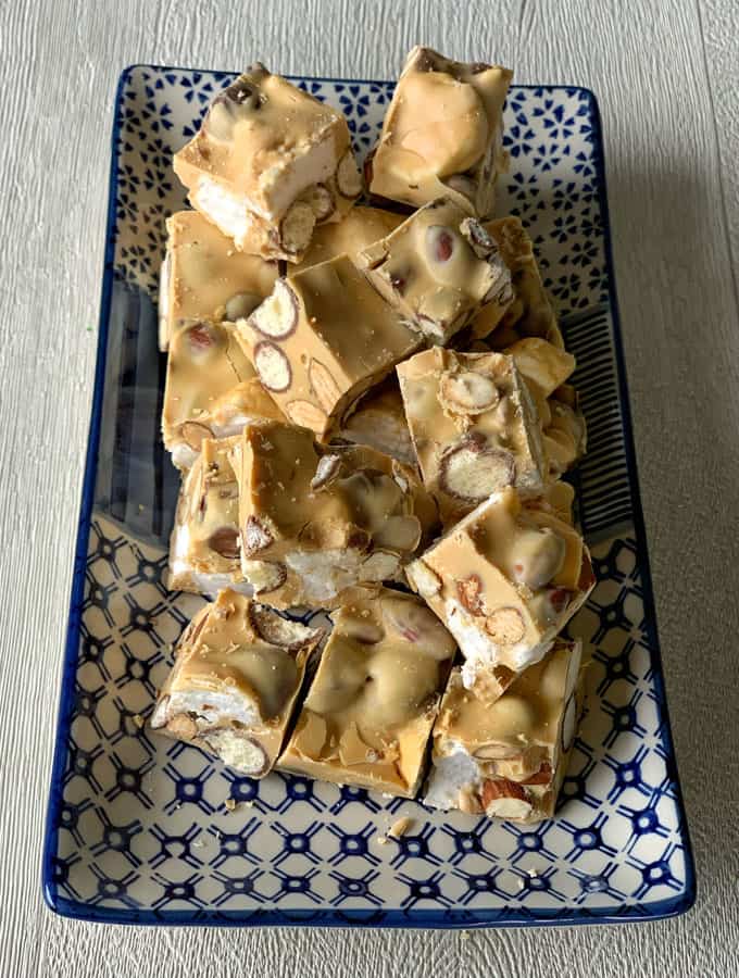 A tray of caramilk rocky road ready to be enjoyed.