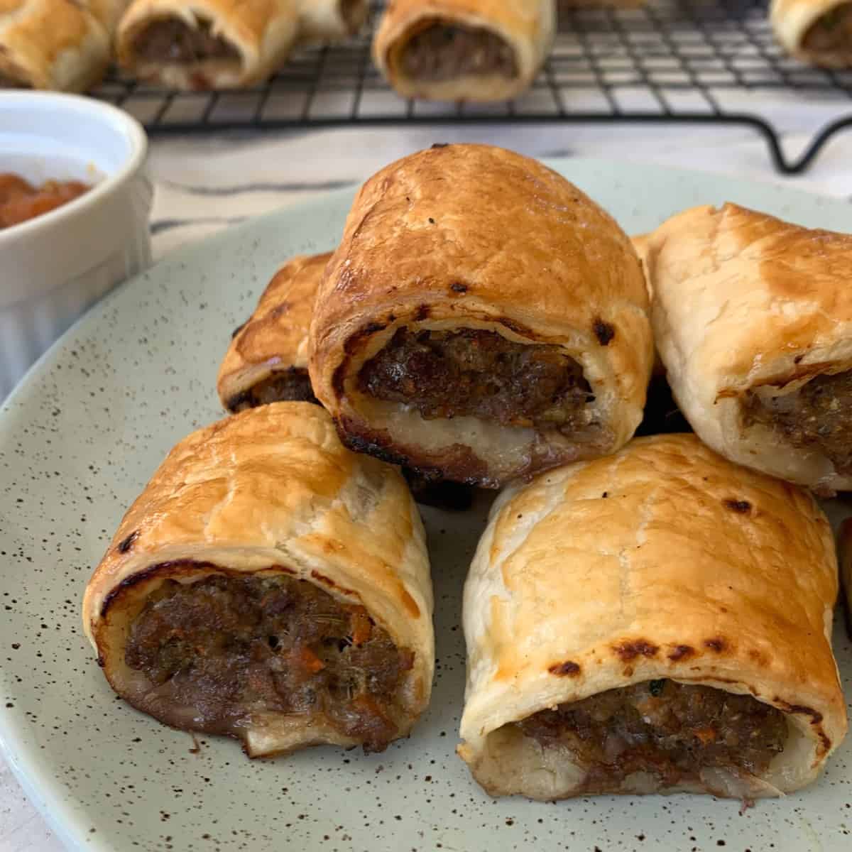 Close Up View of Beef and Vegetable Sausage Rolls