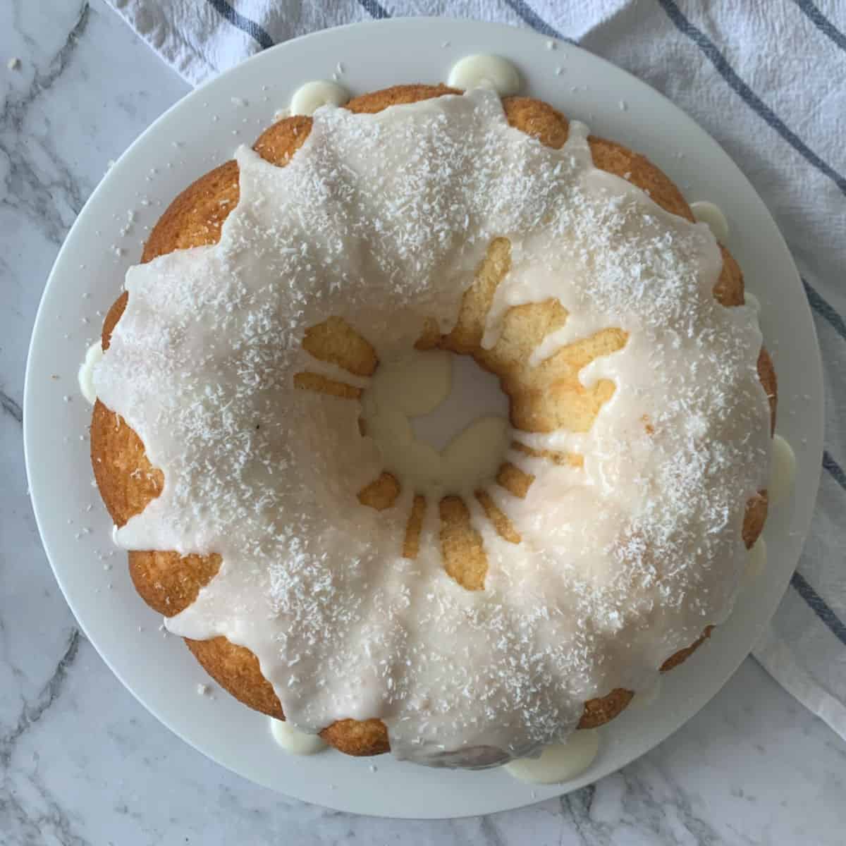Overhead view of Lemon and Coconut Cake