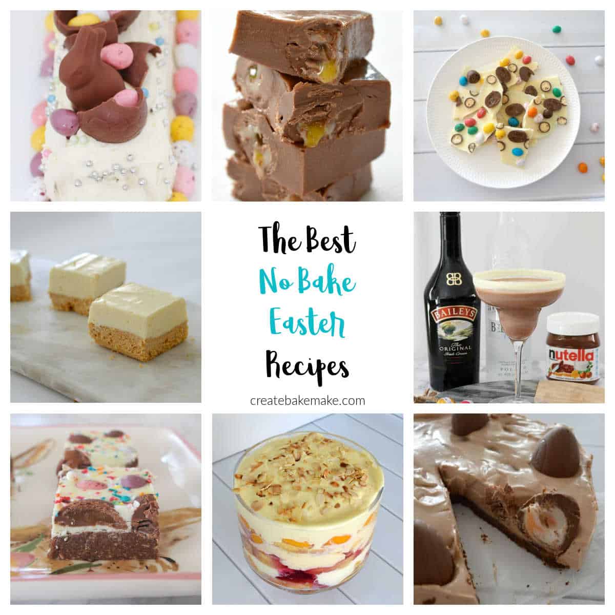 collage of no bake easter recipe images