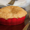 Chicken and Camberbet Pie in red pie dish
