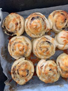 Vegemite and cheese scrolls on tray