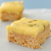 passionfruit slice on a piece of baking paper