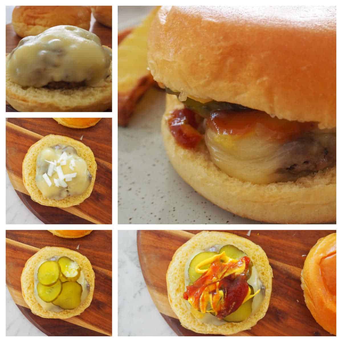 collage of steps for making homemade cheeseburgers
