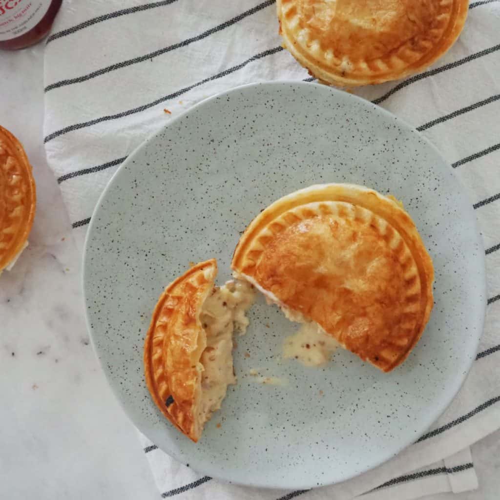 Creamy Chicken Pie cut in half on plate