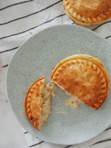 Creamy Chicken Pie cut in half on plate