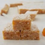 3 pieces of apricot slice stacked on top of each other.