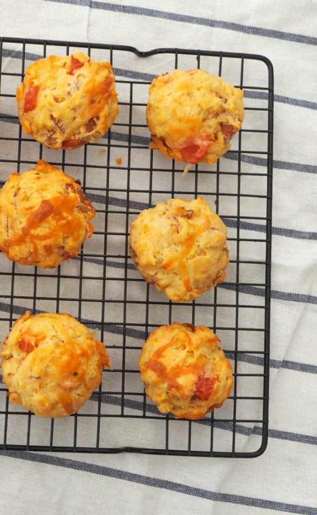 Ham and Cheese Muffins on cooling rack