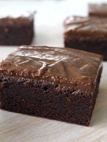 Kahlua Brownies on a wooden plate