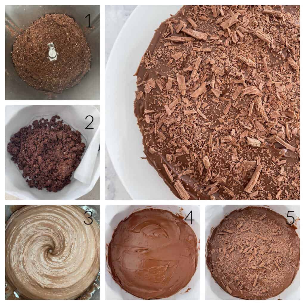 collage showing the steps to make a nutella cheesecake