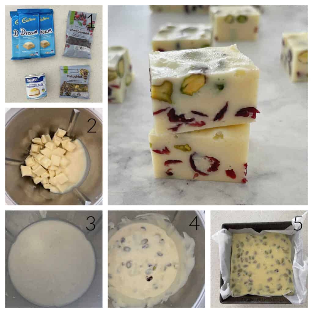 collage showing the steps to make 4 ingredient Christmas Fudge
