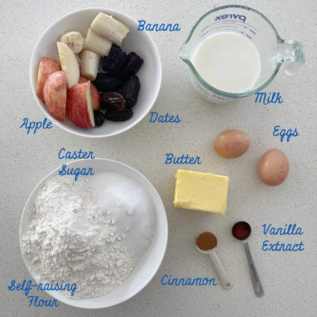 Ingredients to make ABCD Muffins.