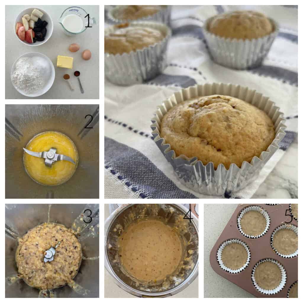 Collage showing the steps to make ABCD Muffins
