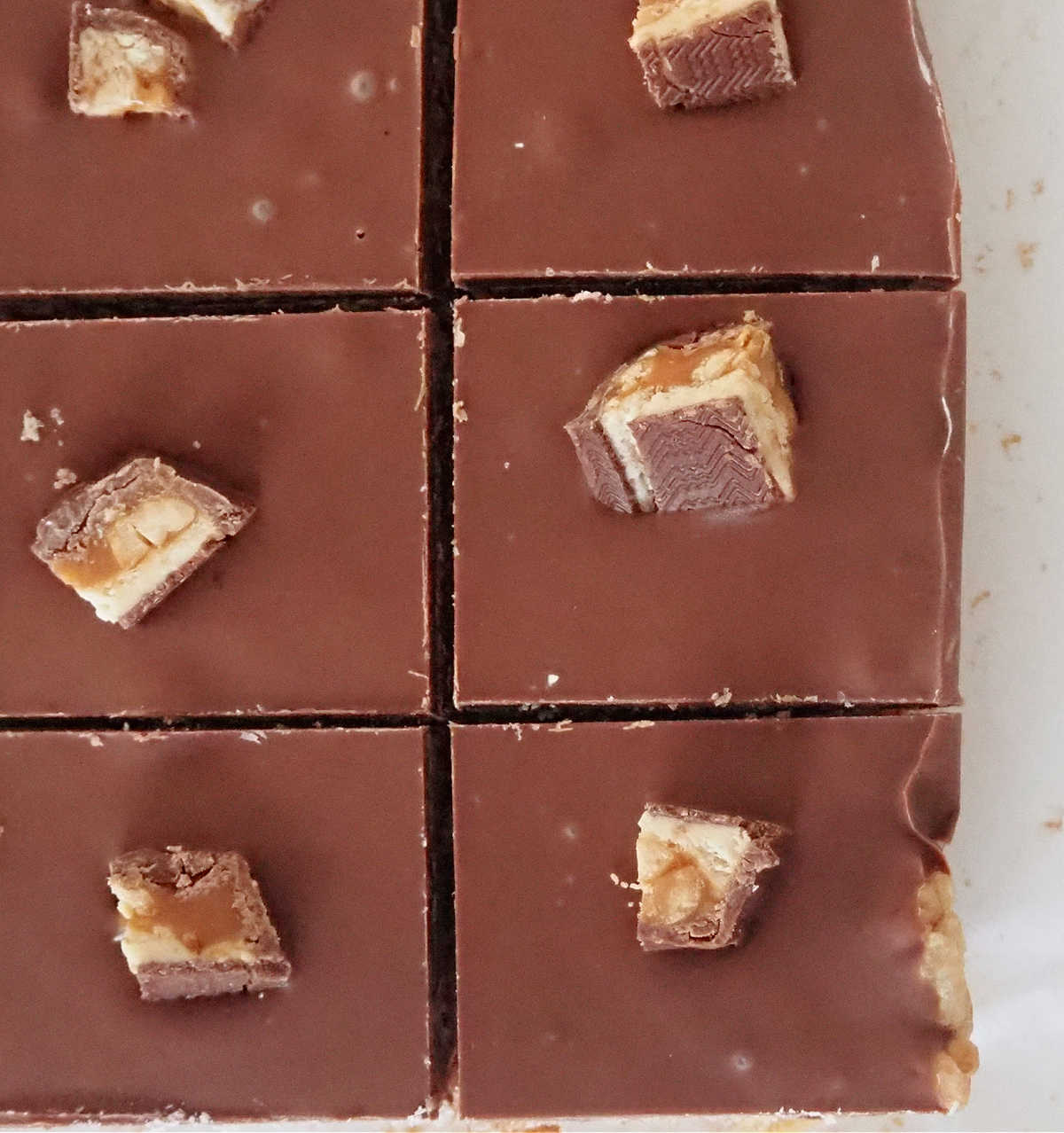 overhead view of snickers slice.