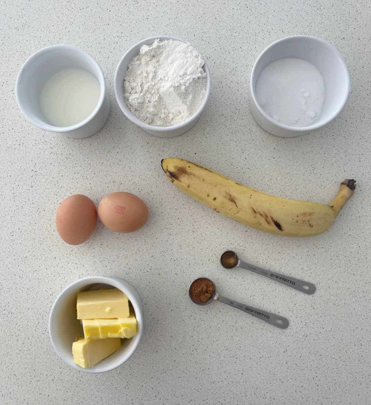 Ingredients needed to make Banana Muffins.