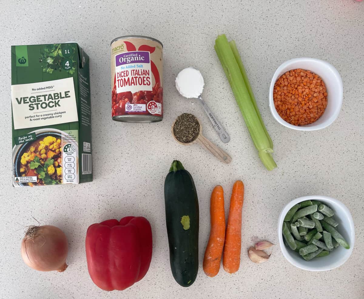 Ingredients to make Lentil Soup in a Thermomix.