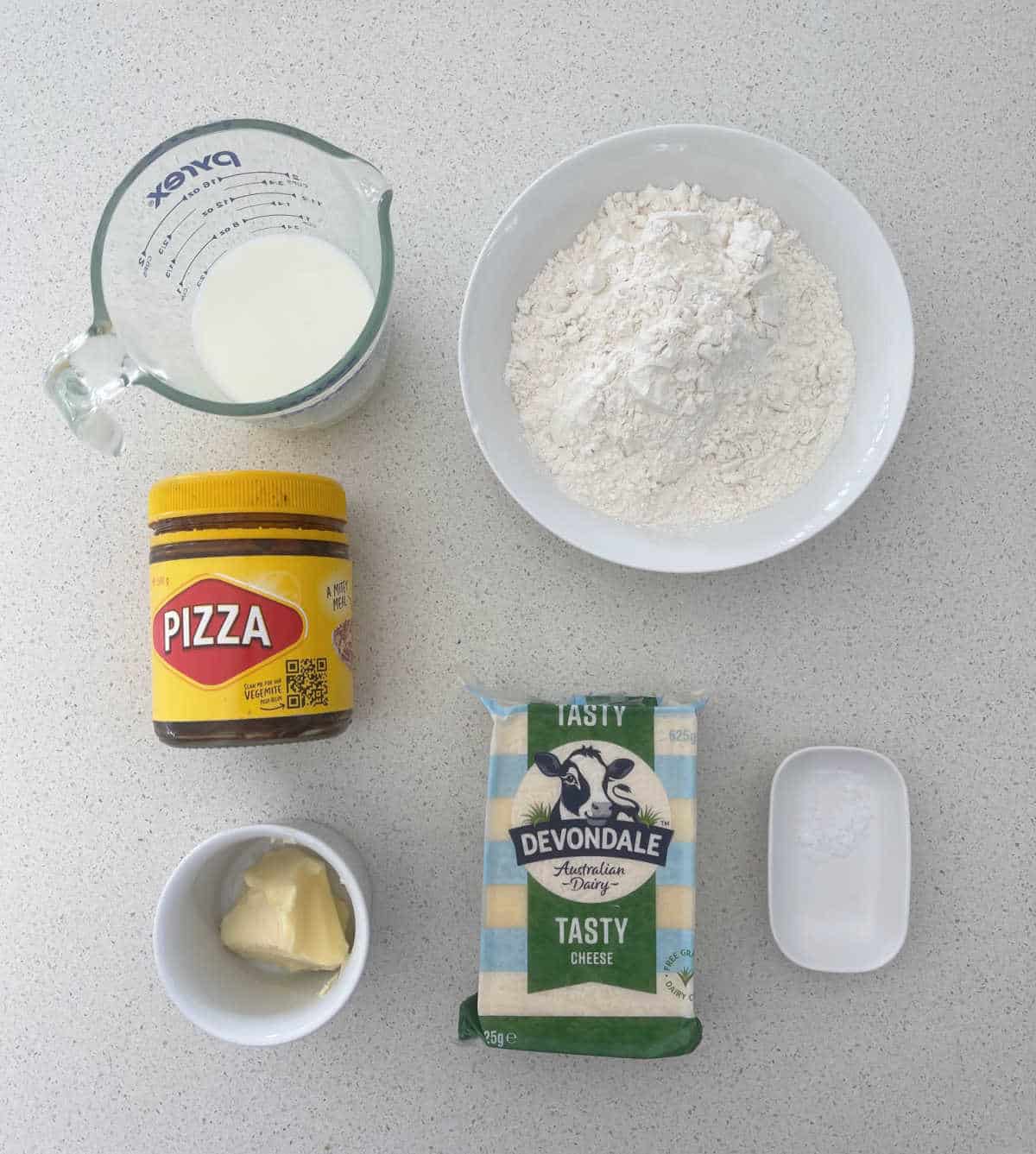 Ingredients to make Vegemite and Cheese Scrolls.