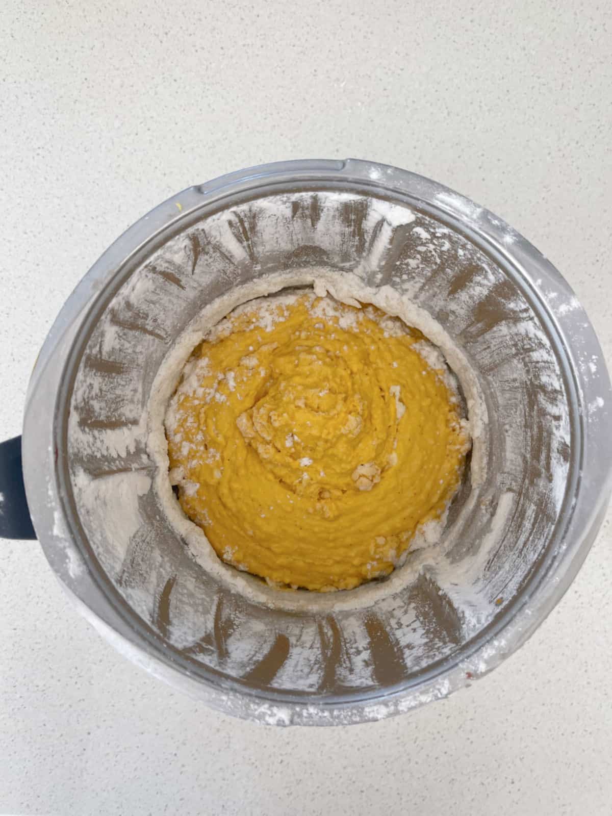 Pumpkin Scone mixture in a thermomix bowl.