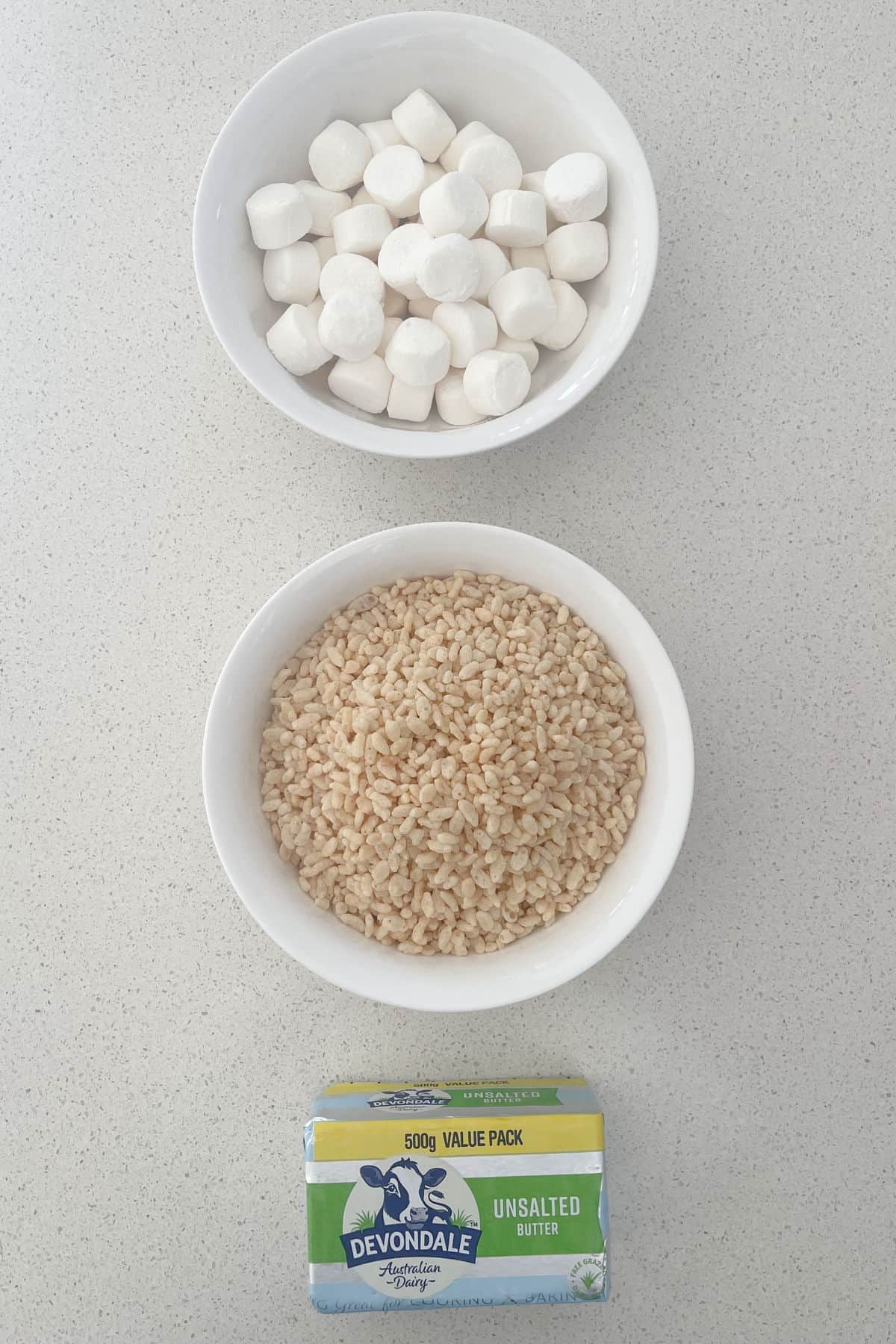 Ingredients to make Rice Bubble Slice.