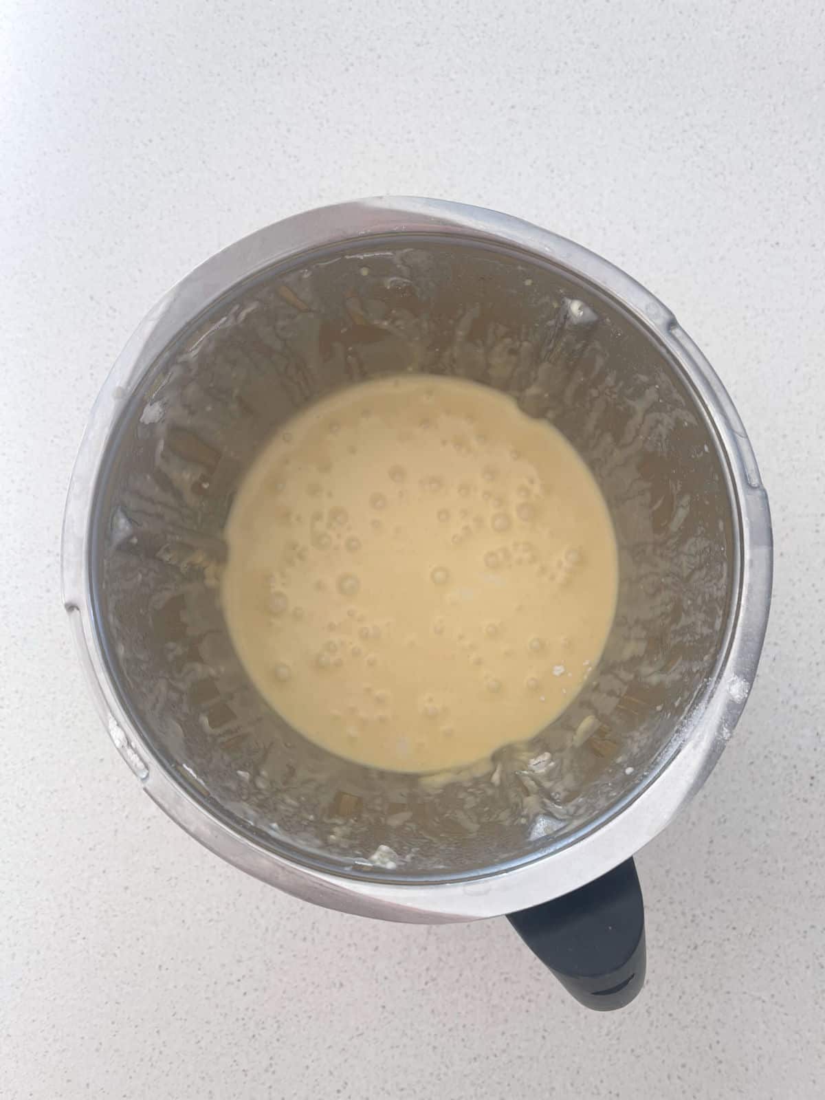 Waffle batter in a thermomix bowl.