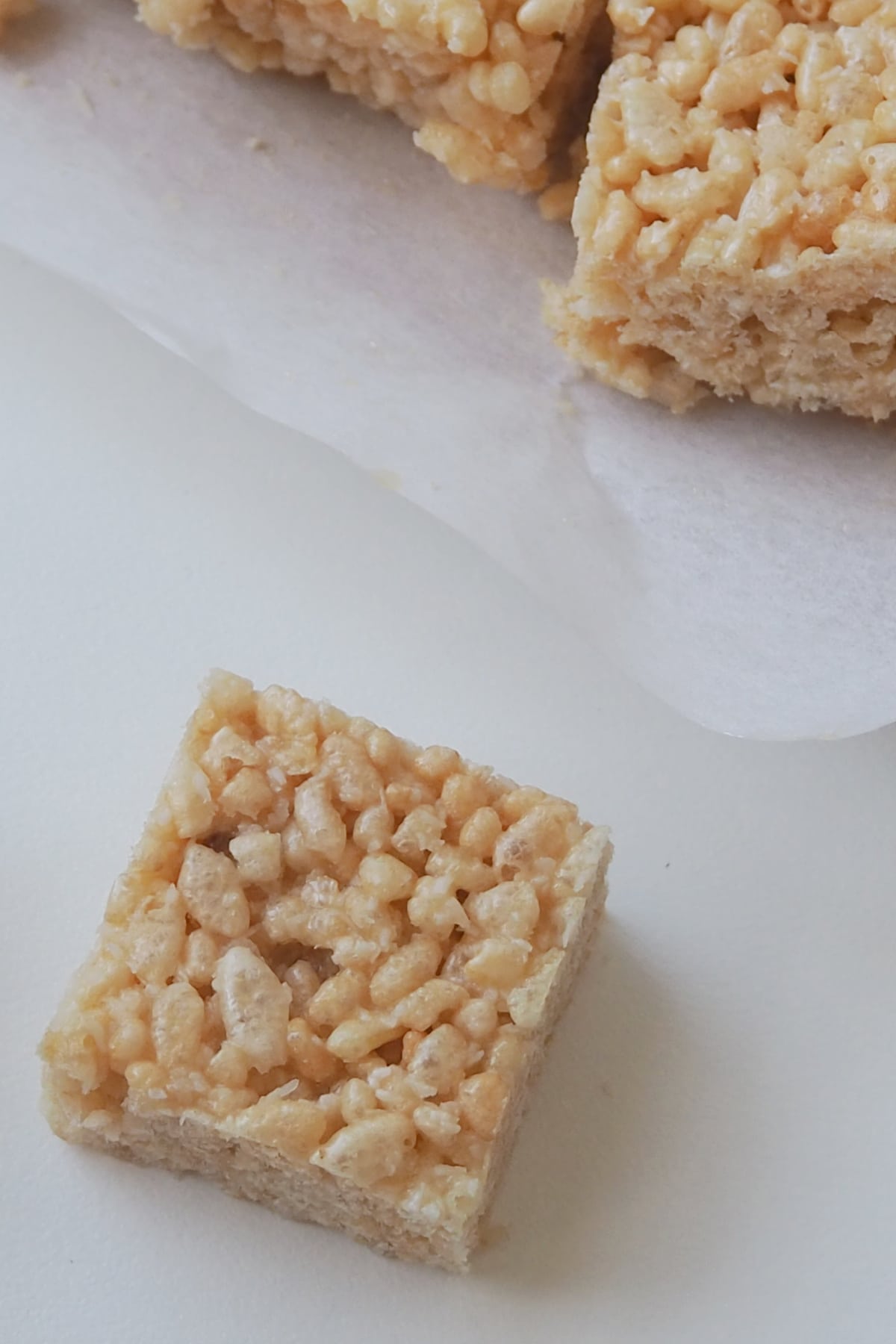 overhead view of a piece of rice bubble slice.