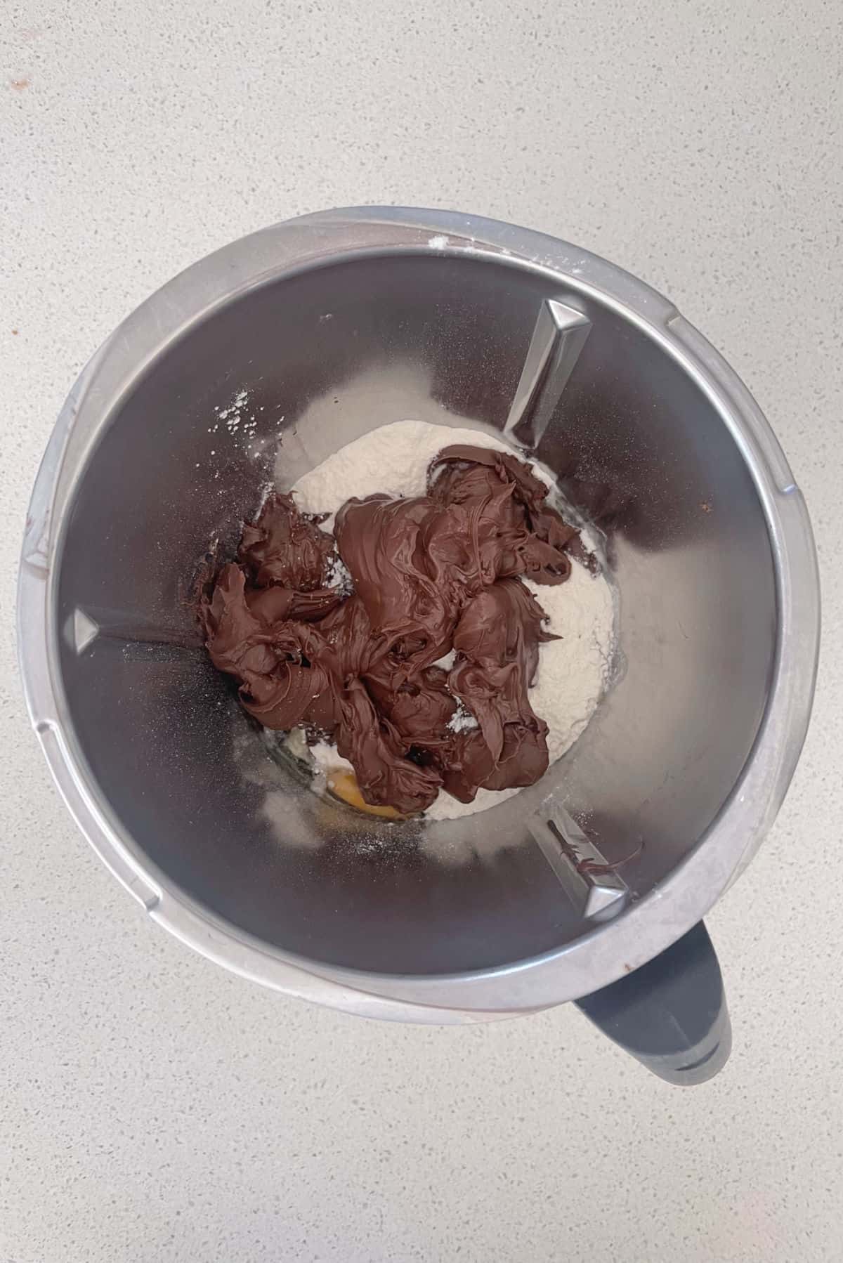 Nutella Brownie ingredients in a thermomix bowl.