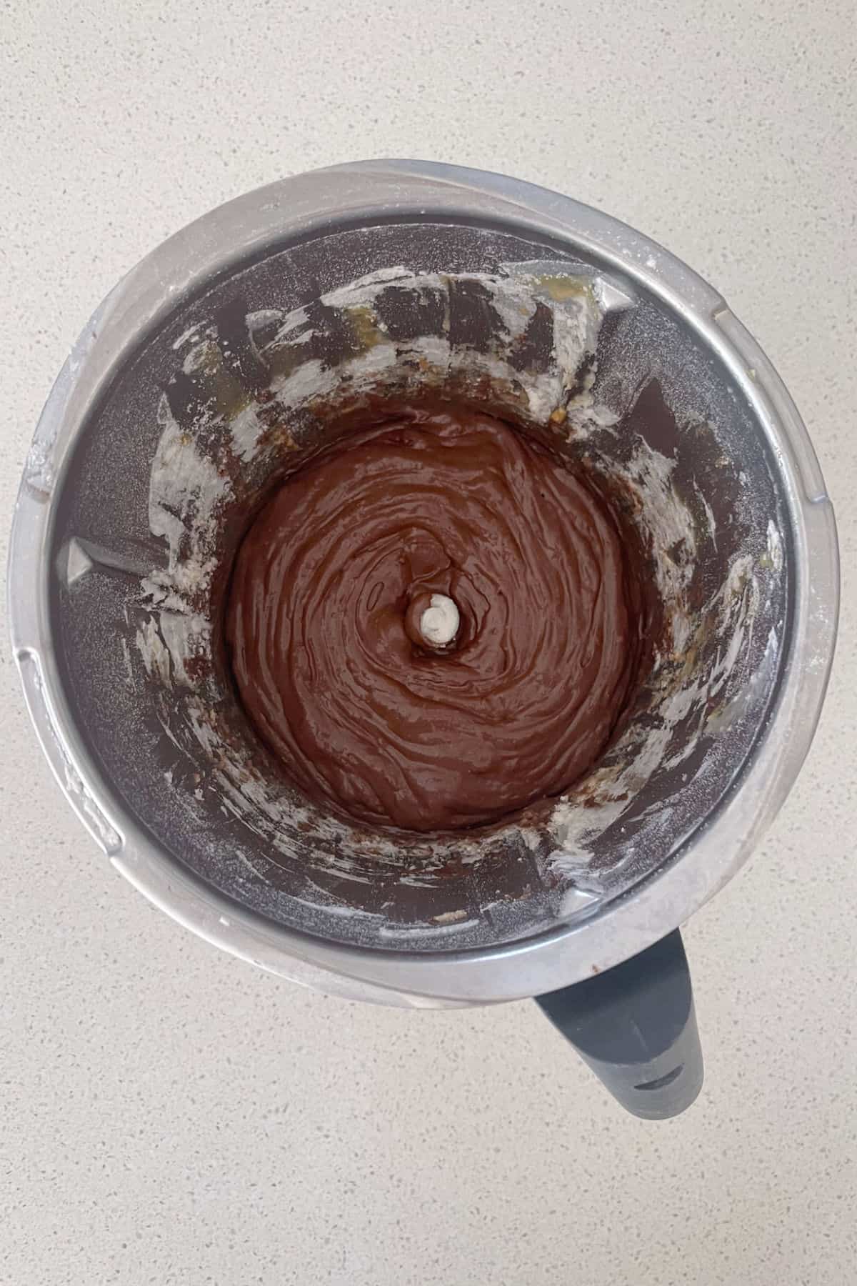 Nutella Brownie mixture combined in a thermomix bowl.