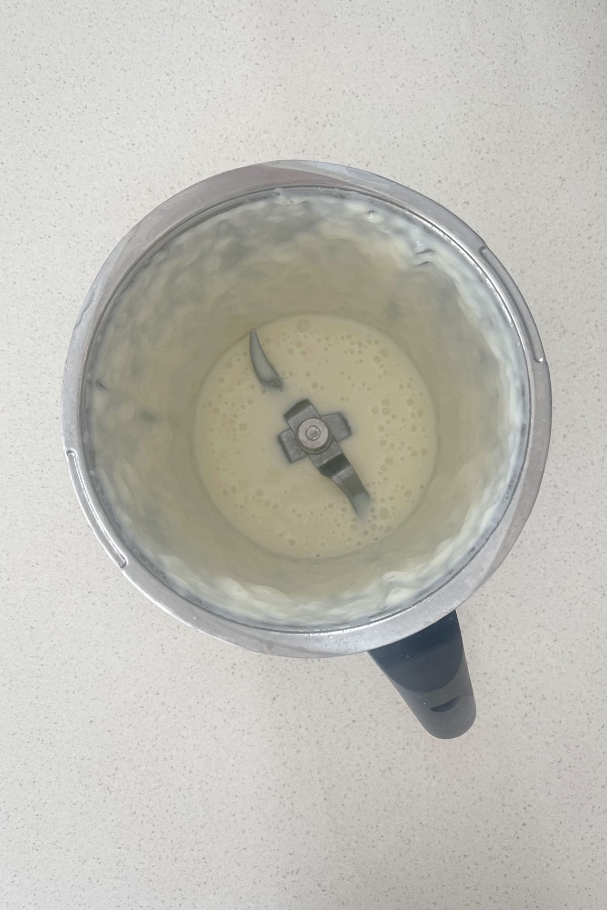 Cheesecake filling for jelly slice in a thermomix bowl.