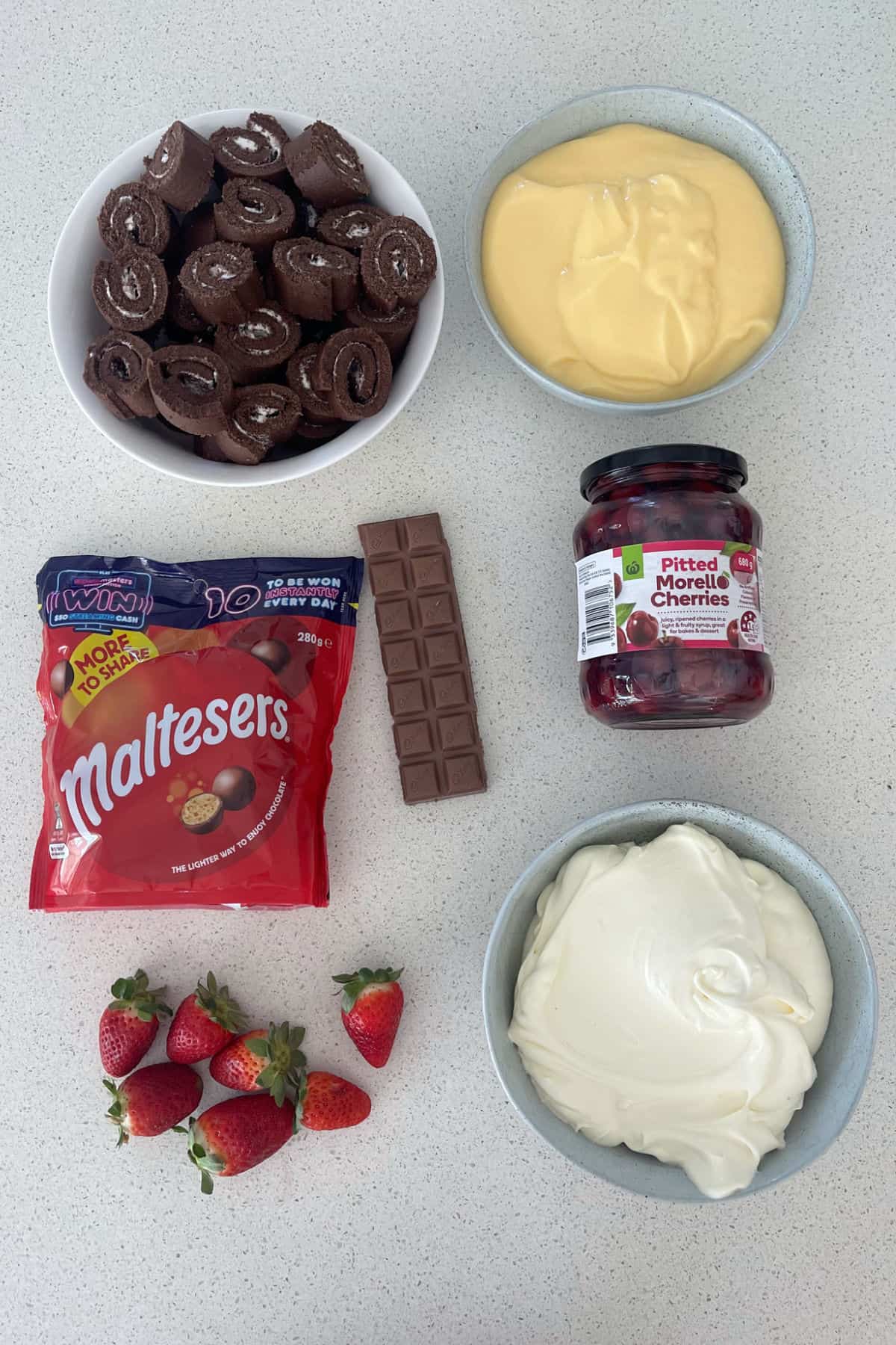 Chocolate Trifle ingredients.