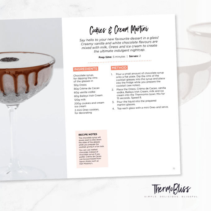 Image of the Cookies and Cream Martini recipe from ThermoBliss Cocktails Volume 3.
