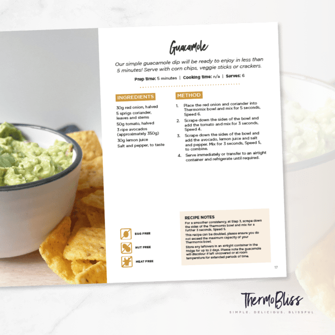 Image of the Guacamole Recipe from ThermoBliss Entertaining Book.