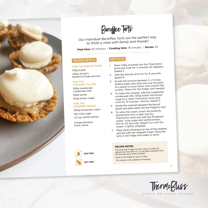 Image of the Banoffee Tarts Recipe from ThermoBliss Entertaining Recipe Book.