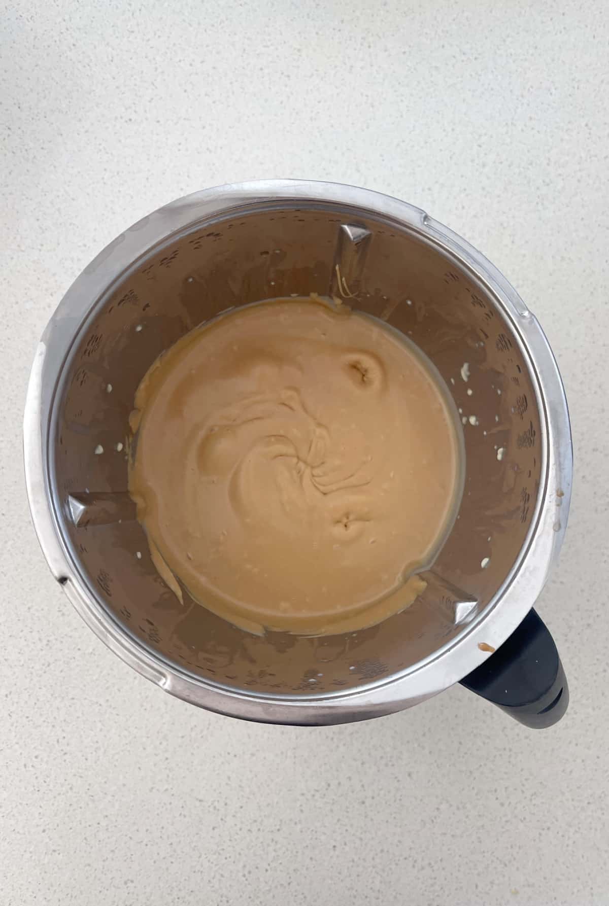 Biscoff Fudge mixture in a thermomix bowl.