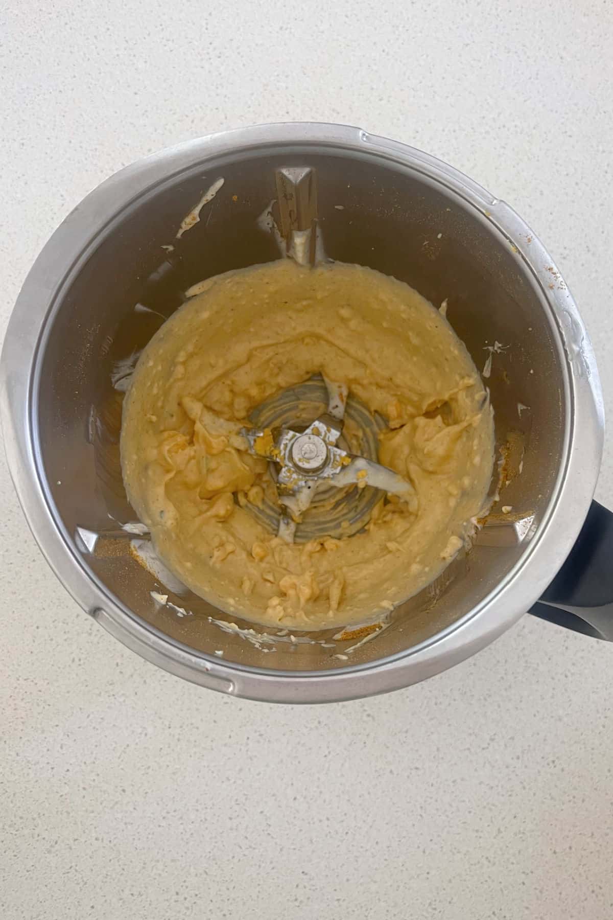 Combined Curried Eggs ingredients in a Thermomix bowl.