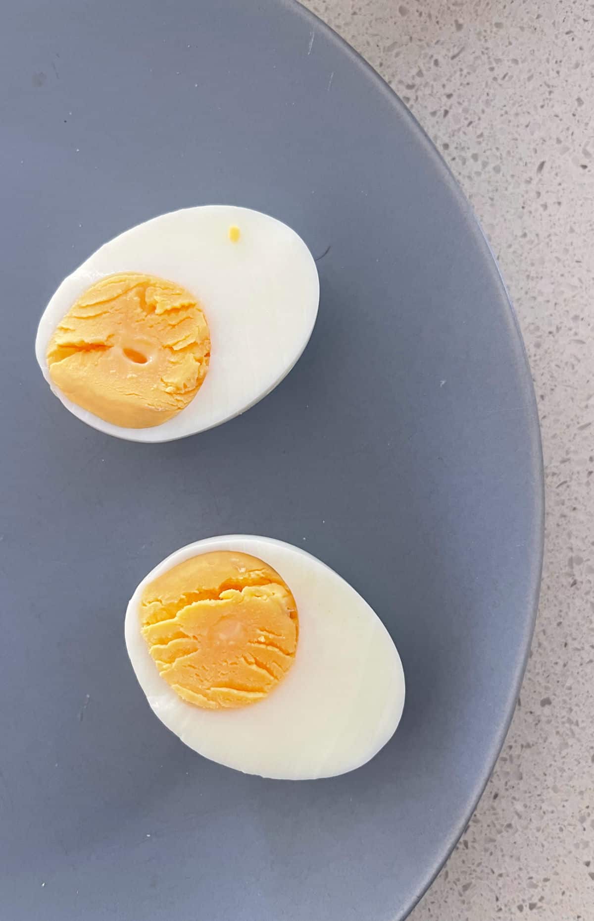 Hardboiled Eggs sliced in half.