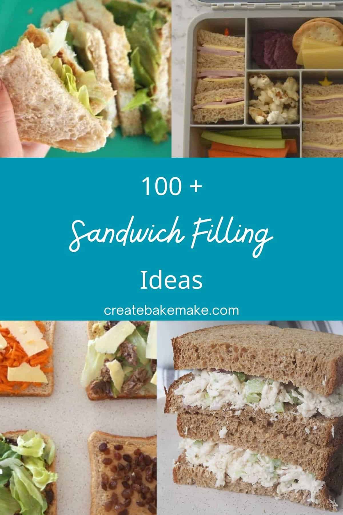 Collage of four images showing different sandwich fillings.