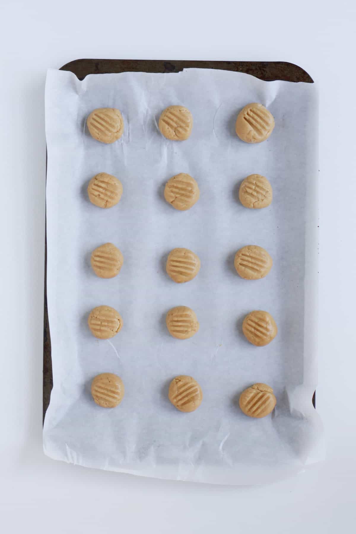 Caramel Biscuits on a baking tray before going into the oven.